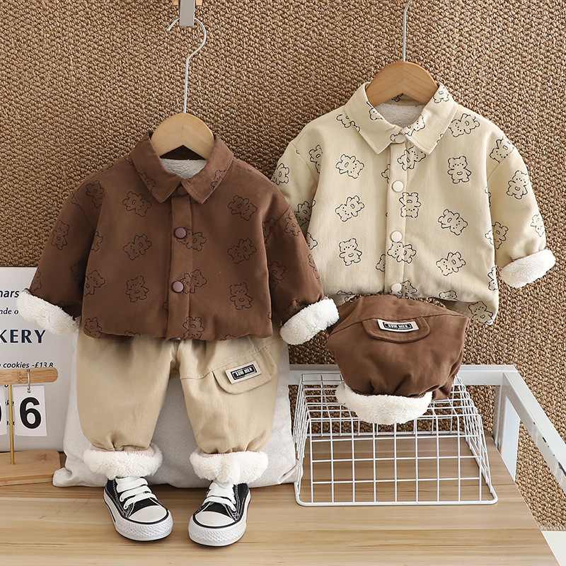 Bestseller Children's Fleece-Lined Shirt 2026 Winter New Infant Two-Piece 1-5 Years Old Boys Korean Style Set ALYCExiyuebaobao_voghion.com