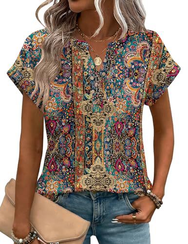 2026 Cross-Border Foreign Trade Independent Site Summer New Heart-Shaped Flower Print Versatile V-Neck_ecoleips.com
