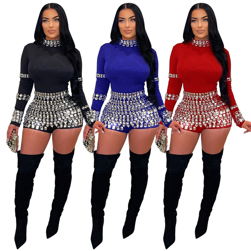 CY901230 Europe and the United States Amazon foreign trade new fashion hot drilling slim fit jumpsuit women's party casual