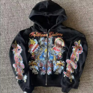 New Arrival Trendy Street Loose Zipper Hoodie Sweatshirt Letter Print American Fleece Winter Y2K Jacket