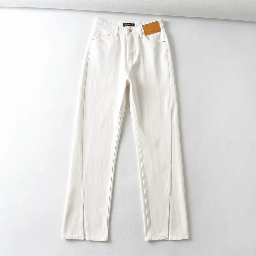 irregular split thin denim pants NSHS50538