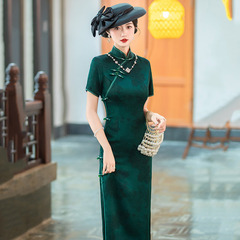 傳統國風中式長款改良旗袍年輕款少女復古修身民國老上海日常可穿