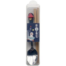 A8LM便携餐具套装学生用不锈钢勺子竹筷子带收纳盒可爱儿童餐具两