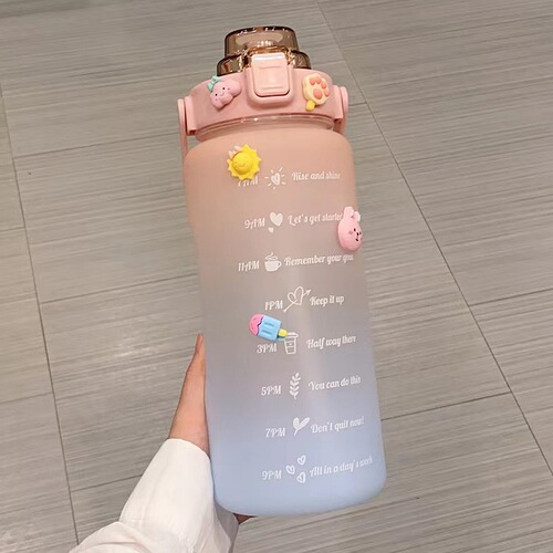 Large Capacity Sports Water Bottle Outdoor Portable New Gradient Color Plastic Cup 2000ml with Graduations Space Cup Wholesale