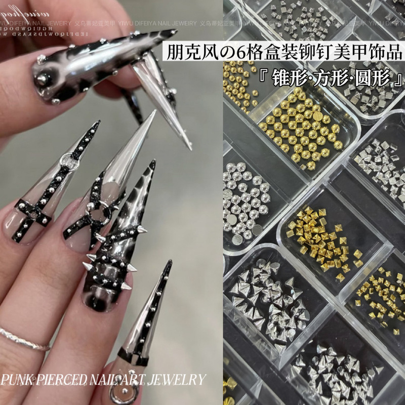 Nail Art Rivet Jewelry European and American Hot Girl Punk Style Nail Ring Metal Square Flats Bottom Nail Art Accessories Diamond Wholesale