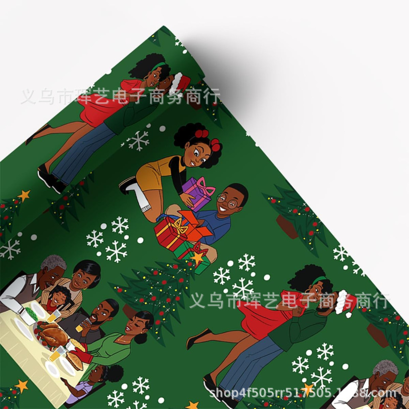 跨境爆款Santa Claus wrapping paper黑色圣诞老人包装纸可代贴标|undefined