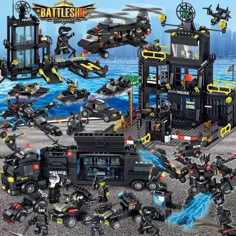兼容乐高积木特警大楼拼装战车男孩子益智力拼图吃鸡儿童玩具礼物