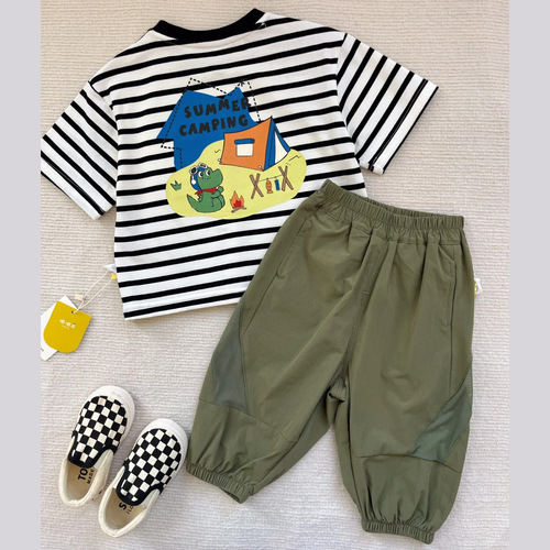 【Sunshine Little Boy】Dudu's Baby Short-Sleeve T-Shirt Summer Set Insect-Proof Pants Boys' T-Shirt Shorts Girls'