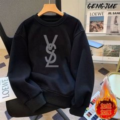 男性の重ポンドの華綿の丸首とベルベットのパーカーの秋冬の新型の韓国版のゆったりしているinsの潮流の百合の頭の上着