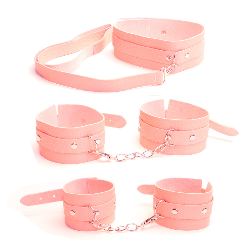 Bondage Kit with Handcuffs, Whip, Gag, Blindfold and Storage Pouch, PU, Pink — detail image 5