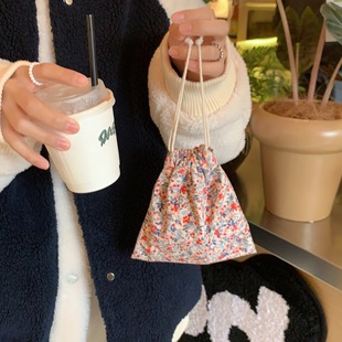 211181 Vintage Corduroy Small Floral Storage Bag Portable Cosmetic Bag Jewelry Stationery Bundle Dust-proof Finishing