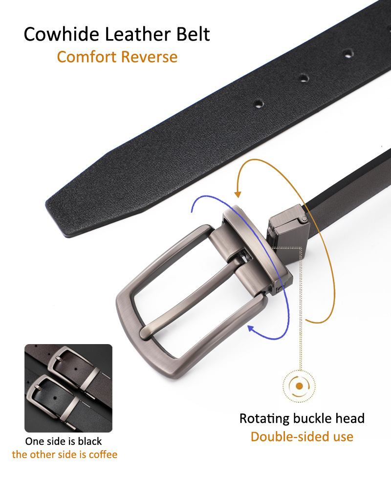 New Cross-border Best-selling Rotatable Pin Buckle Men's Genuine Leather Belt Premium Daily Belt Manufacturer Ready Stock