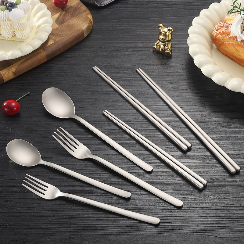 純チタンカトラリー、フォーク、スプーン、箸、洋食器セット、家庭用フォーク、スプーン、デザートスプーン、スプーン、箸、在庫あり、ログ追加可能|undefined