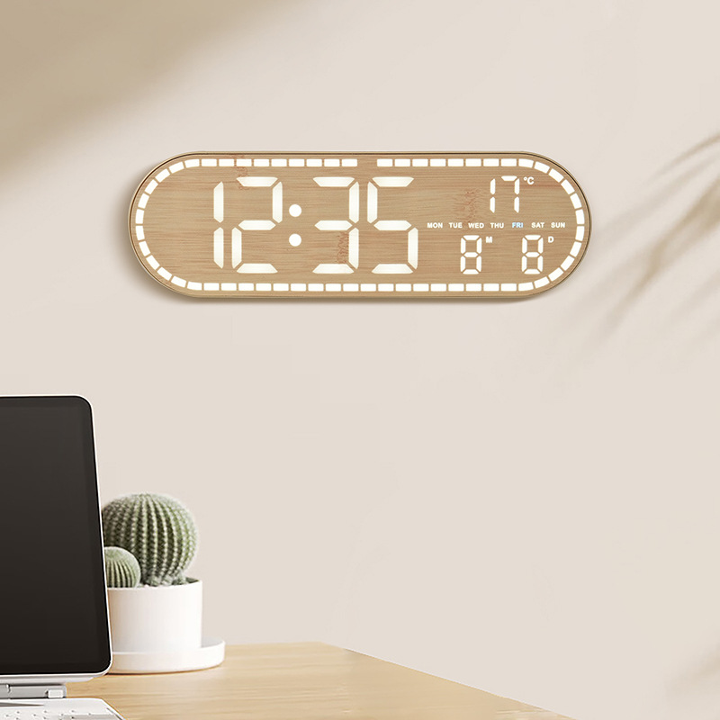 New Home Wall Clock Simple Wood Grain Style Led Digital Clock Multi-Function Can Stand and Hang Gh8053