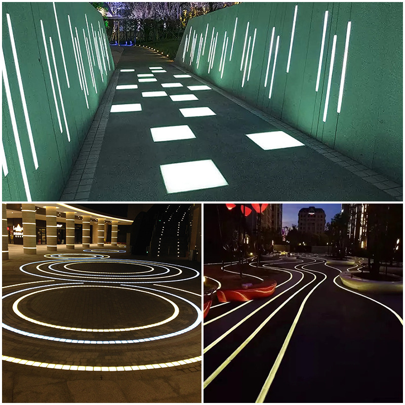 Azulejo de piso Strip Light Iluminación cuadrada luz de piso luminosa de inducción incrustada luz de tira enterrada luz lineal de acero inoxidable