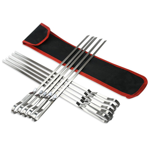 Wholesale factory 10 pieces of thick stainless steel barbecue skewers, barbecue skewers lamb kebab BBQ barbecue needles barbecue flat skewers