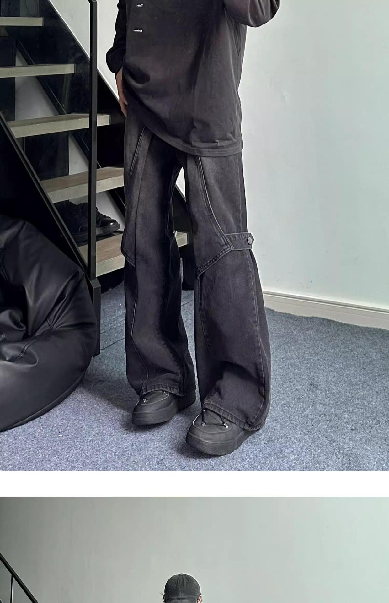 boy Black Cargo Jeans For Men, Design Sense Deconstructed Pants, European And American High Street Tall Flared Pants_voghion.com