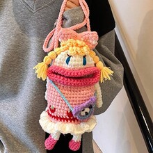 新款可爱手工钩织包卡通大嘴妹女孩玩偶毛线包成品编织女士斜挎包