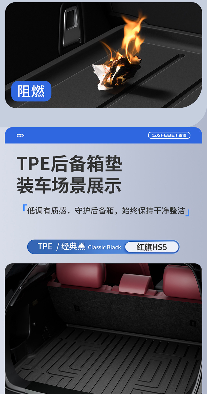 Suitable for Hongqi H6, HS3, HS5, HS6, PHEV, E-QM5, special colorful TPE car trunk mat