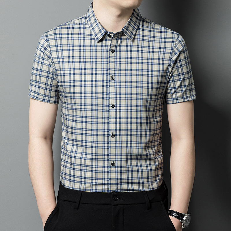 2024 New Fashion Plaid Mulberry Silk Short Sleeve Shirt Men's Summer Casual No-Iron Silk Shirt Men 2024 New Fashion Plaid Mulberry Silk Short Sleeve Shirt Men's Summer Casual No-Iron Silk Shirt Men