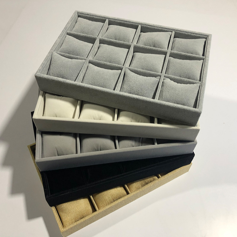 手表展示托盘腕表散珠手表盒手表架耳环玉器皮绒布看货盘展示盘