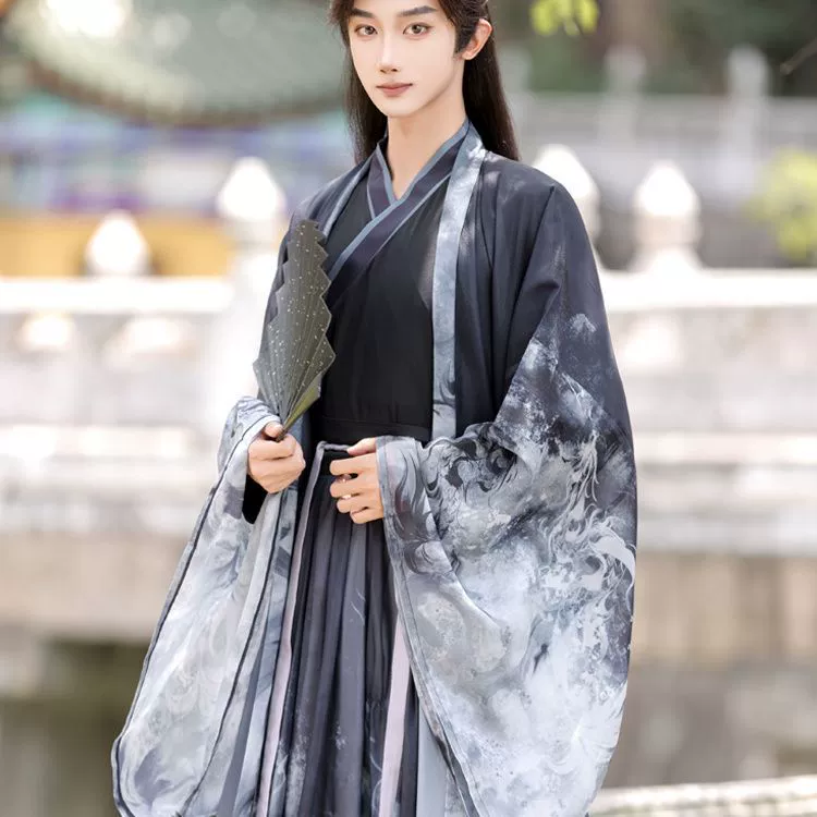 Новый стиль эпохи Вэй и jin древний костюм парный комплект Сонг принт мужчина Ханьфу чернила бамбук белый повседневный наряд