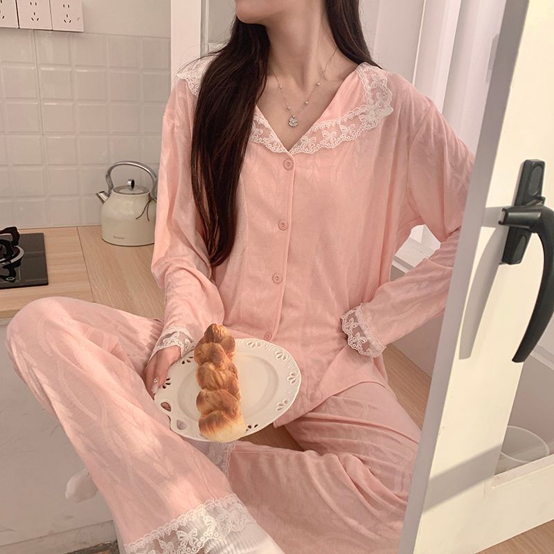 綿の新しいins風ネットの赤いパジャマの女性の春と秋の冬のカーディガンの家庭服|undefined
