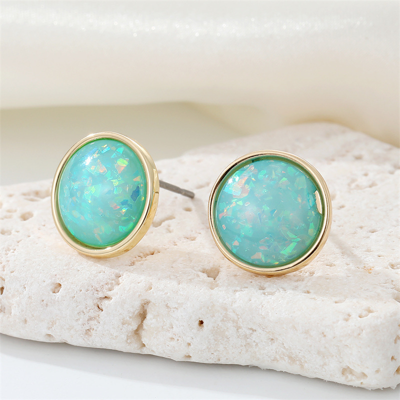 European Cross-Border Sold Jewelry Bohemian Retro Simple round Resin Earrings Opal Geometric Ear Stu