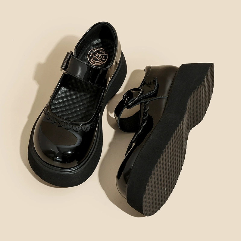 Platform Mary Jane Shoes, Women's Eco-Leather, Heart Buckle Strap, Sizes 34–39