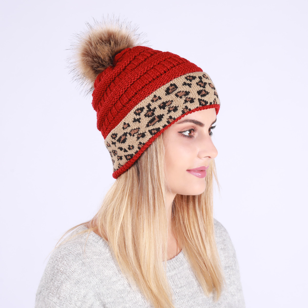 Mujeres Moda Leopardo Pompones Prensado Gorro De Lana display picture 4