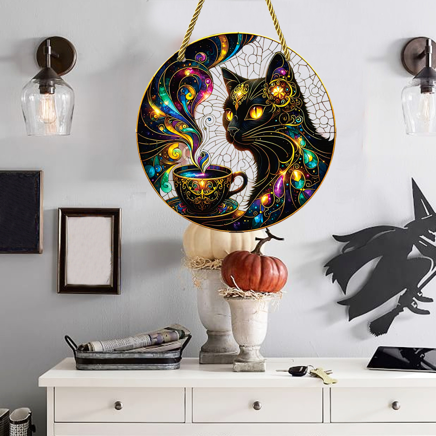 70g Weight pendant Home Textiles & Decor Type 1 Piece Quantity Indoor, Daily Occasion Acrylic Material Halloween Festival Moon, Cat Pattern Cute Style Handmade Craft Halloween Cute Moon Cat Acrylic Pendant 9