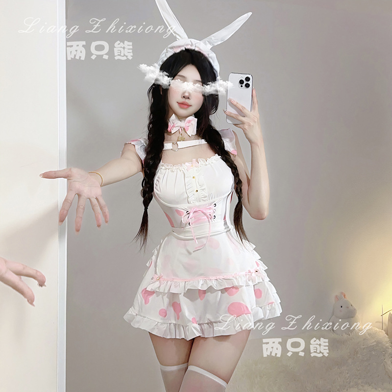 New sexy lingerie sexy pink anime cow suit maid bunny uniform temptation Internet celebrity secondary yuan