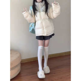 国潮牌小香风拼接女2025冬季新款高级感情侣保暖棉服棉衣女