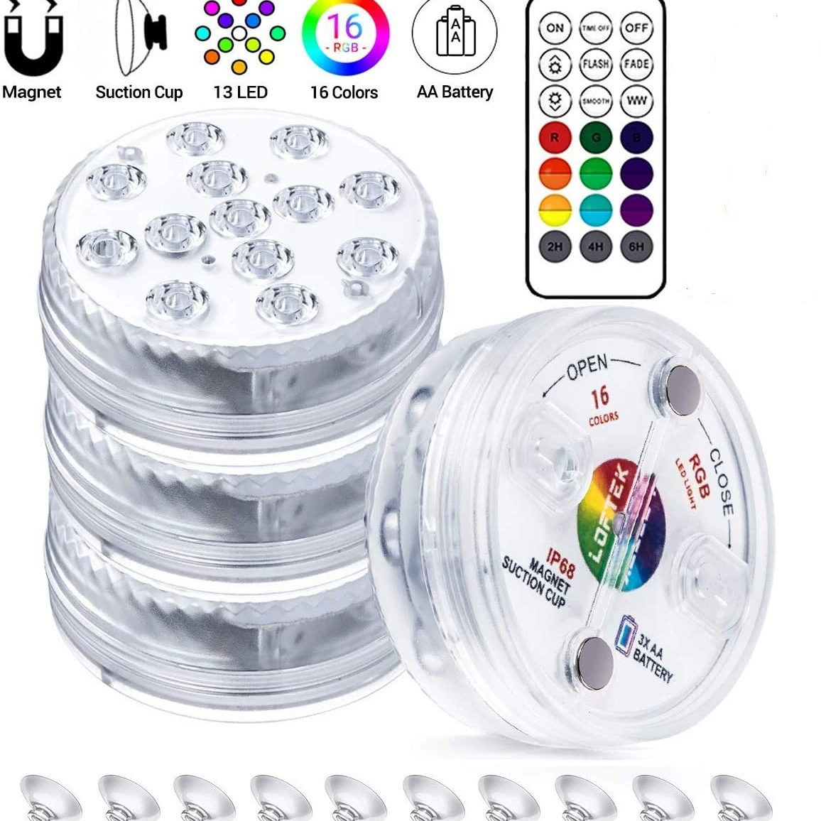 13-светодиодный подводный светильник с дистанционным управлением, светильник для аквариума, светильник для кальяна с магнитом, RGB, беспроводной, с дистанционным управлением