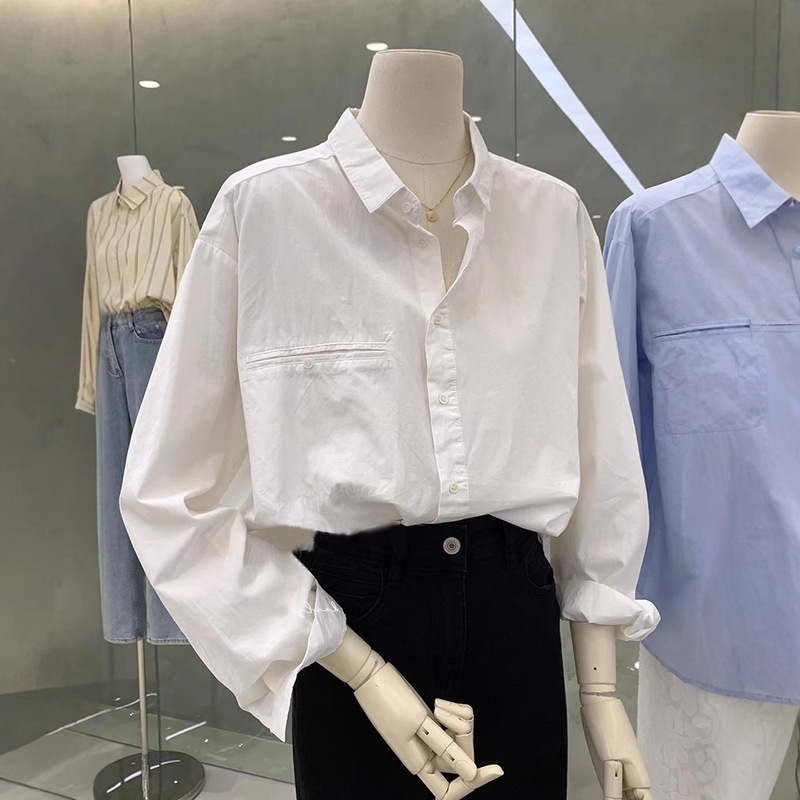 Simple Style Attribute Solid Color Loose Long-sleeved Shirt Women's Korean Style Exquisite Small Lapel Casual All-match Shirt Jacket