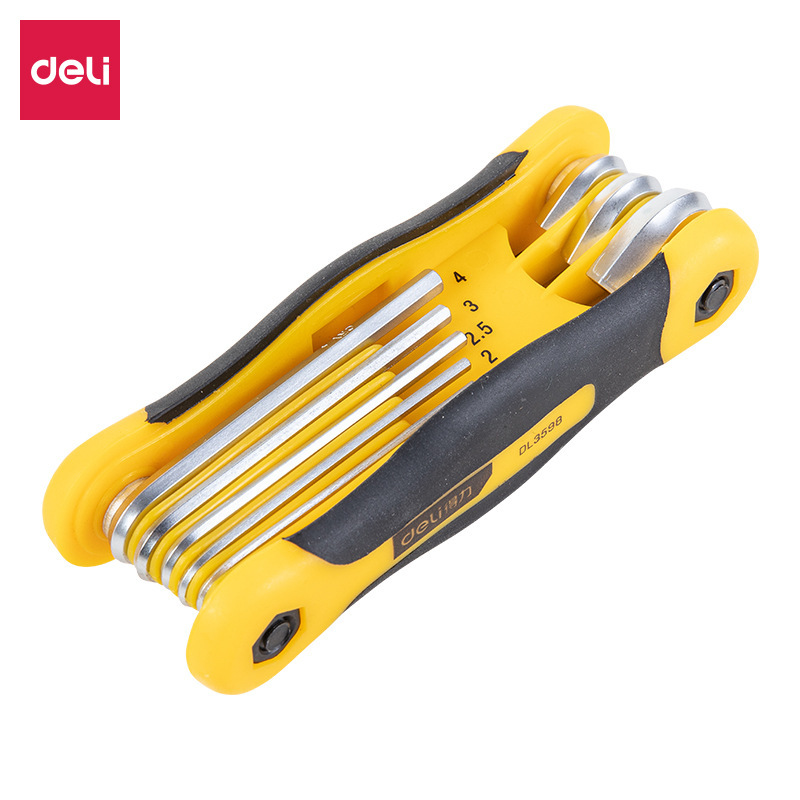 正品 deli得力DL3598折叠平头内六角组套8件套包胶款(银)(套)工具
