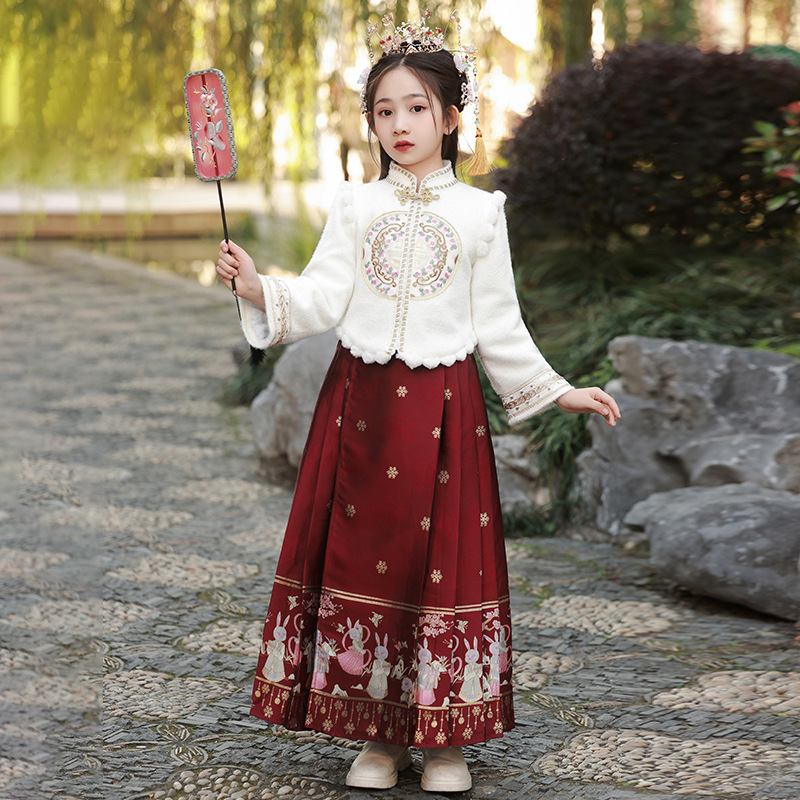 漢服女童外套馬面裙套裝國潮婚禮禮服冬裝兒童中國風新中式拜年服