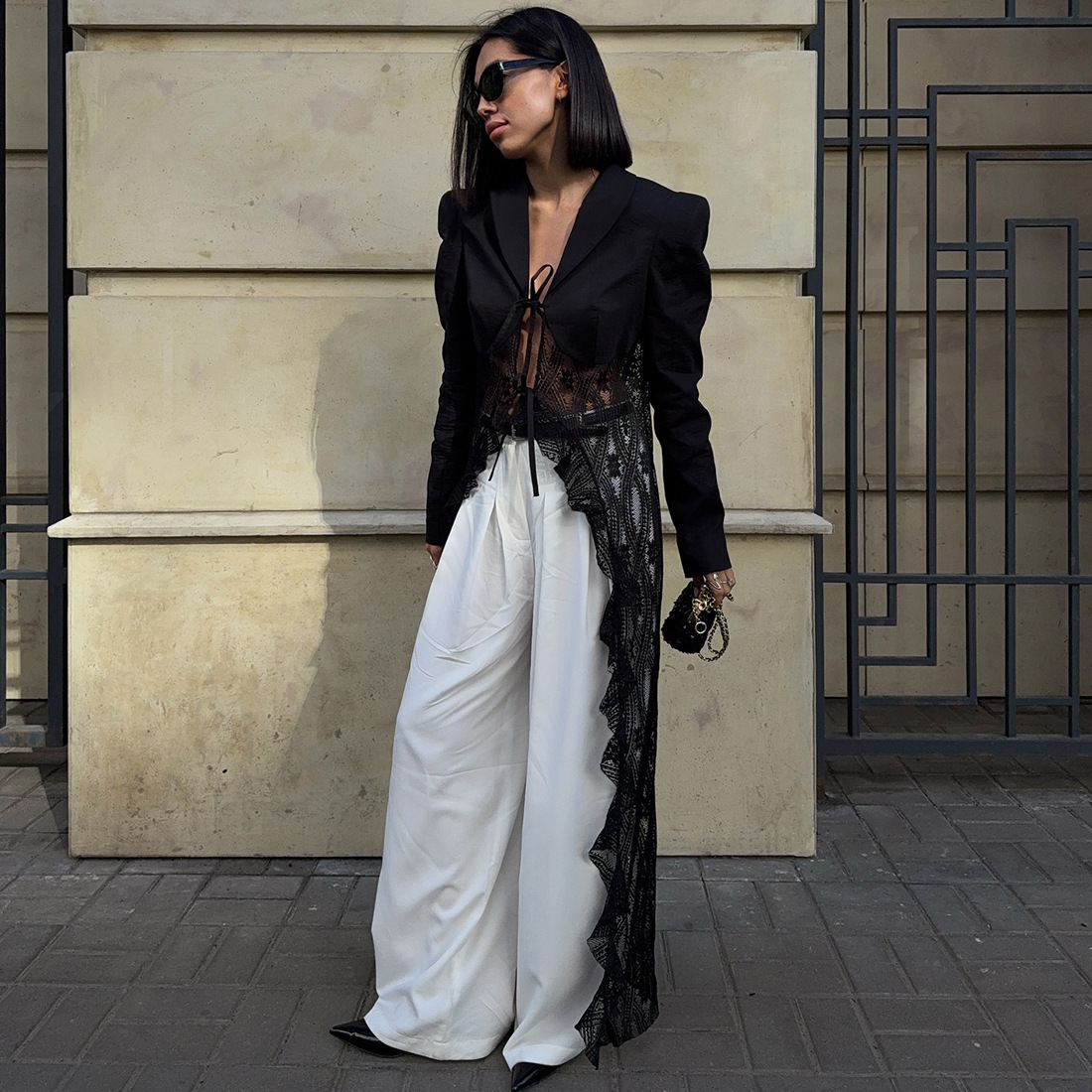 2025 Autumn Winter New Women's Fashion Trendy Street Style Lace Patchwork Cardigan Blazer_ecoleips.com