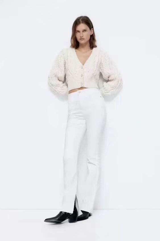 Pearl Decoration v neck long sleeve solid color Knitted Cardigan NSAM139763