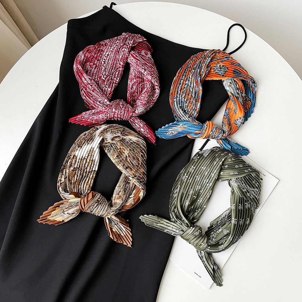 Women's Pleated Silk Scarf Leopard Print Satin Neckerchief Style_voghion.com
