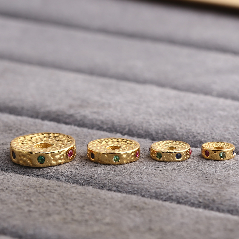 S925 Sterling Silver Zircon Spacer Straight-Cut Meteorite Hammer Pattern Silver Gold-Plated Ancient Gold DIY Pendant Accessory Jewelry Parts