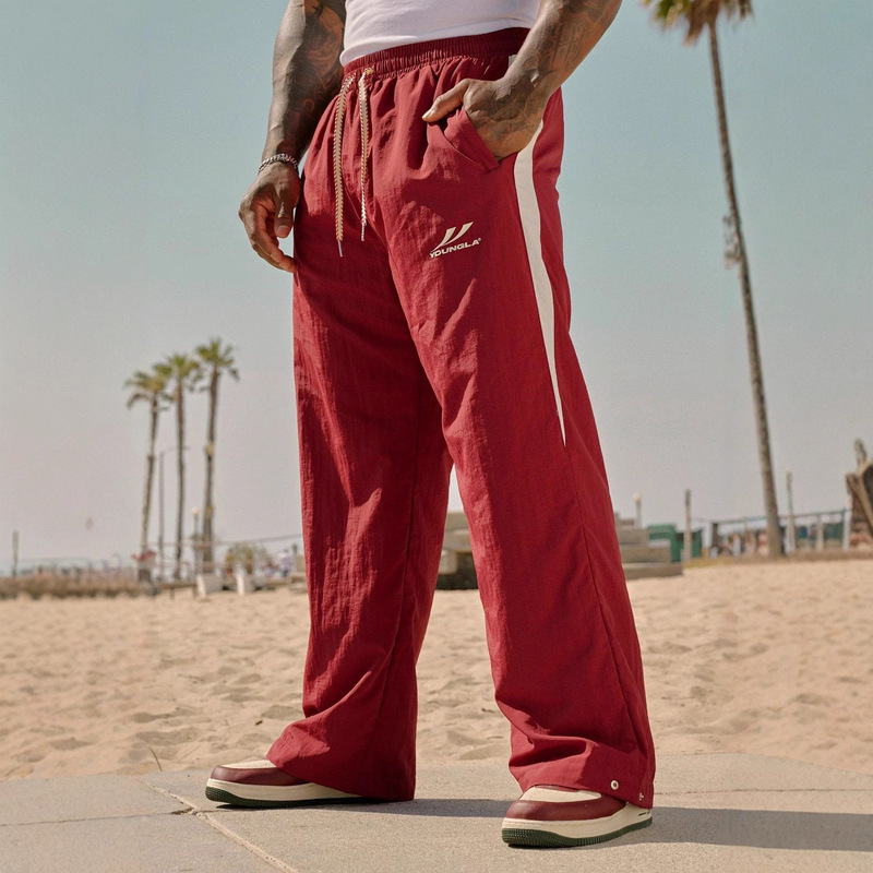 Youngla American New Jogging Sports Fitness Men's Sweatpants Loose Casual Wide Leg Trendy Patchwork Trousers