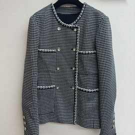 鼎版高订货~25春季新品经典黑色双排扣格子粗花呢外套