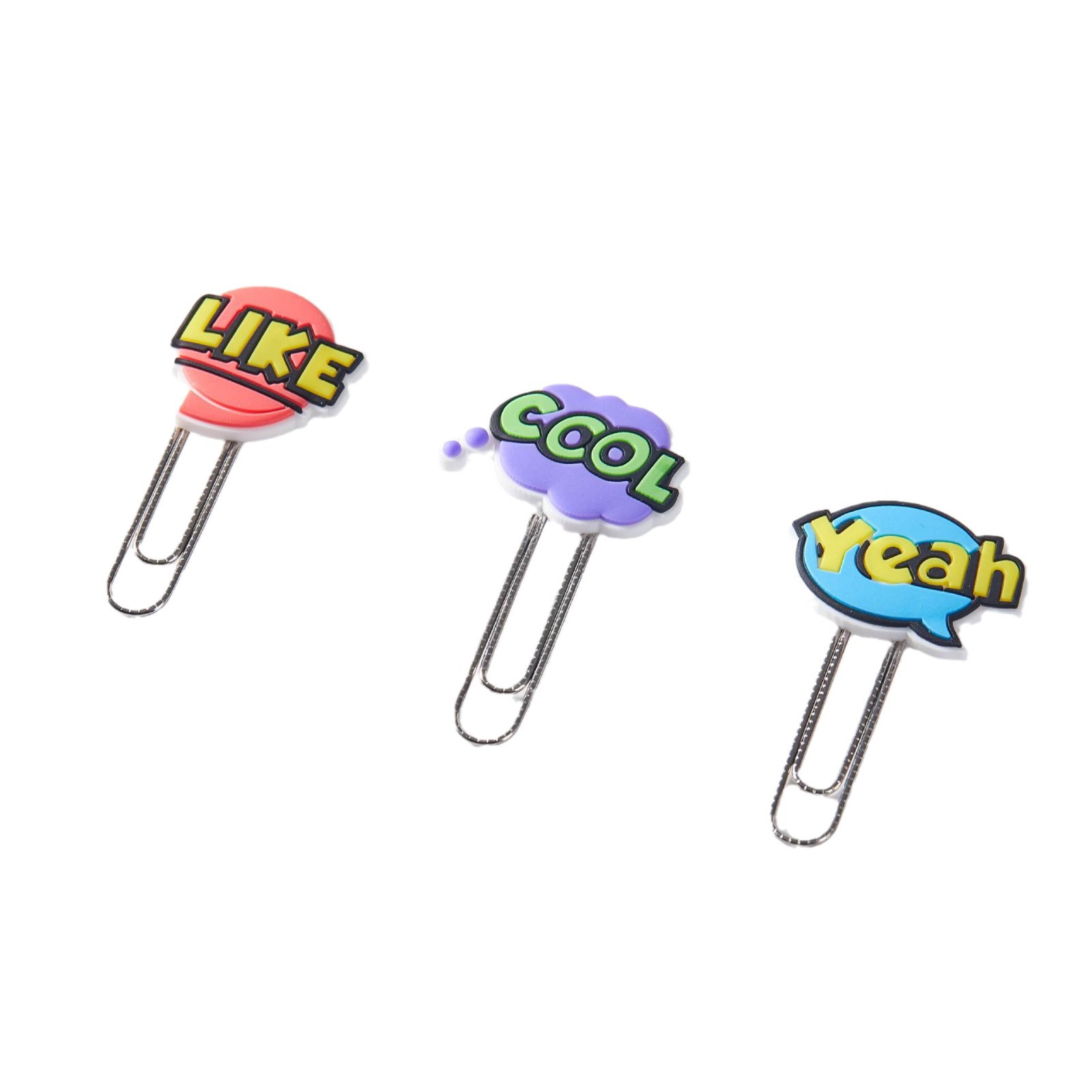 Caricaturas palabras inglesas PVC pegamento blando clips de papel de prueba de estudiantes clips de marcadores clips de oficina clip de metal