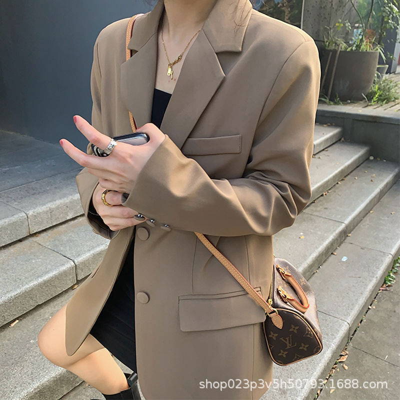 Suit Jacket Women's 2022 Spring and Autumn Internet Celebrity New Autumn Clothing Korean Loose Suit Brown Casual Suit Jacket Women