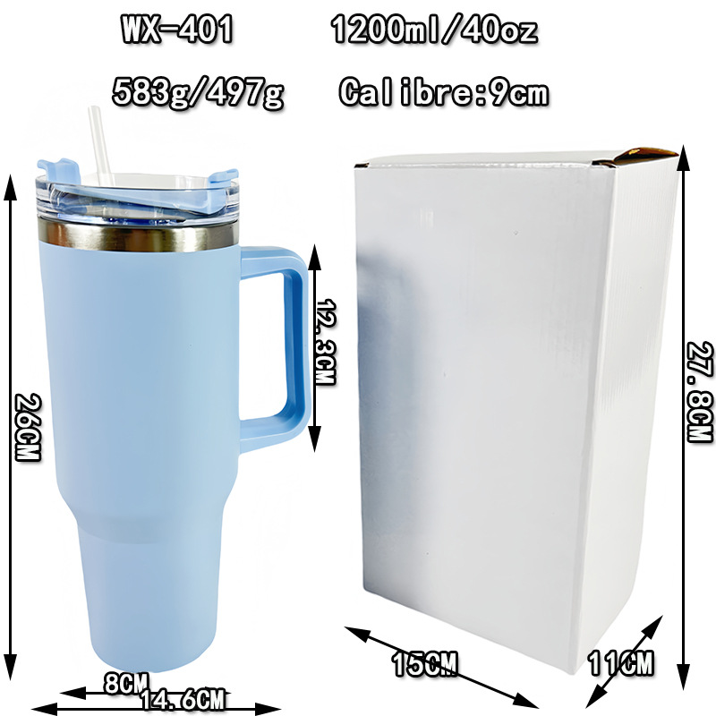 Taza de coche de acero inoxidable 304 nueva transfronteriza Taza de mango portátil de generación 40oz Taza de vacío de doble pajita