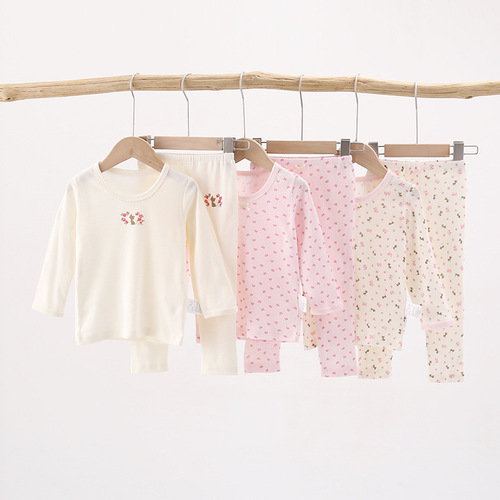 Distribution of elastic ribbed cotton children's spring, autumn and winter thin section girls' home long-sleeved trousers suit