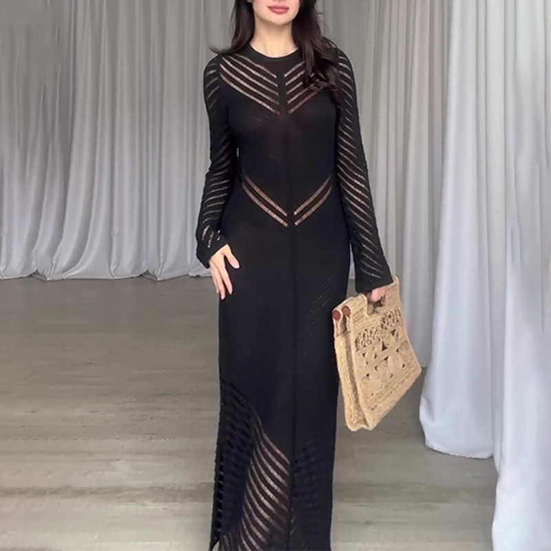 Damen Strickkleid Mit Rundhalsausschnitt Für Den Herbst_voghion.com