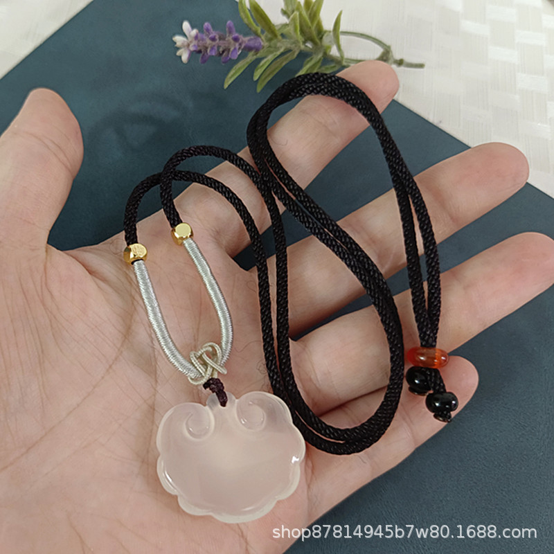 깊은 커피 로프 (28*25mm 정도) 가있는 흰색 옥수 양면 Ruyi 잠금 장치