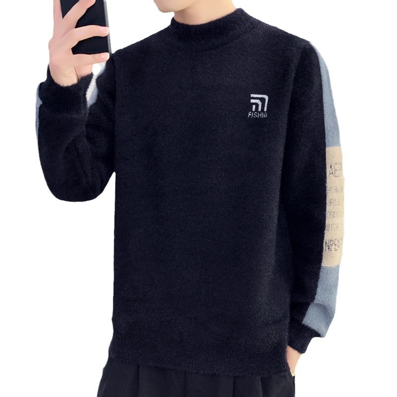 Nytt mode minkpälsrock män förtjockad termisk jumper trend student lös bas tröja män_voghion.com